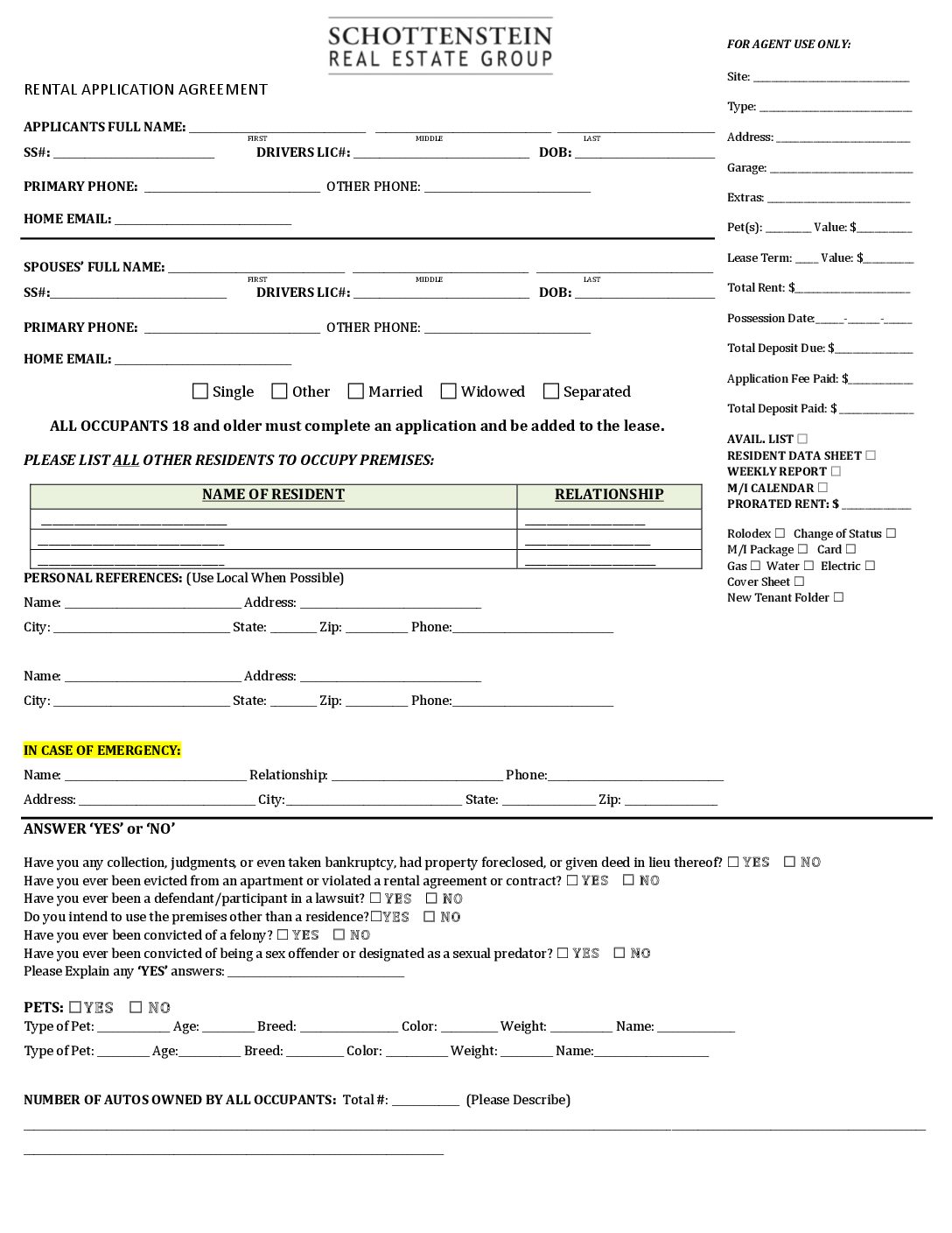 California Rental Application 2018 Sample